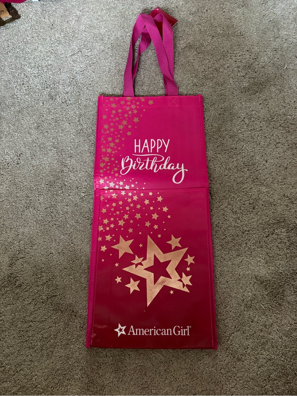 American Girl Hot Pink Birthday Gift Bag with Gold Stars
